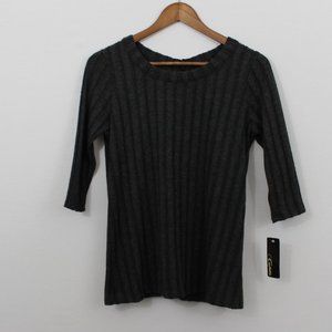 Collette Barron Lace-Up Gray Back Ribbed Knit Top